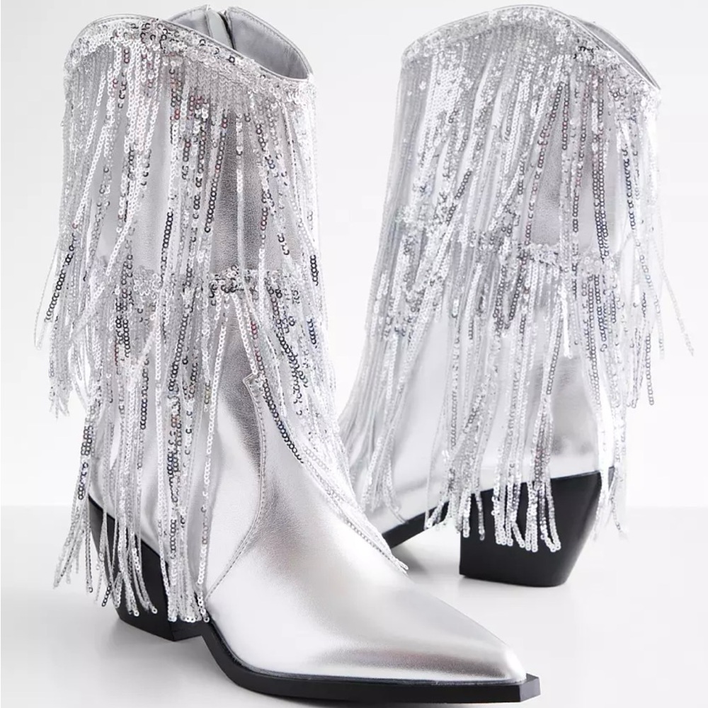 Silver Fringe Ankle Boots